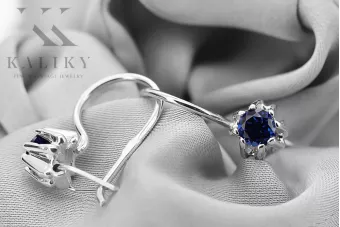 Стерлингово сребро 925 14k 583 Sapphire Обеци vec053s Руски Съветски СССР Винтидж бижута Ар-деко style